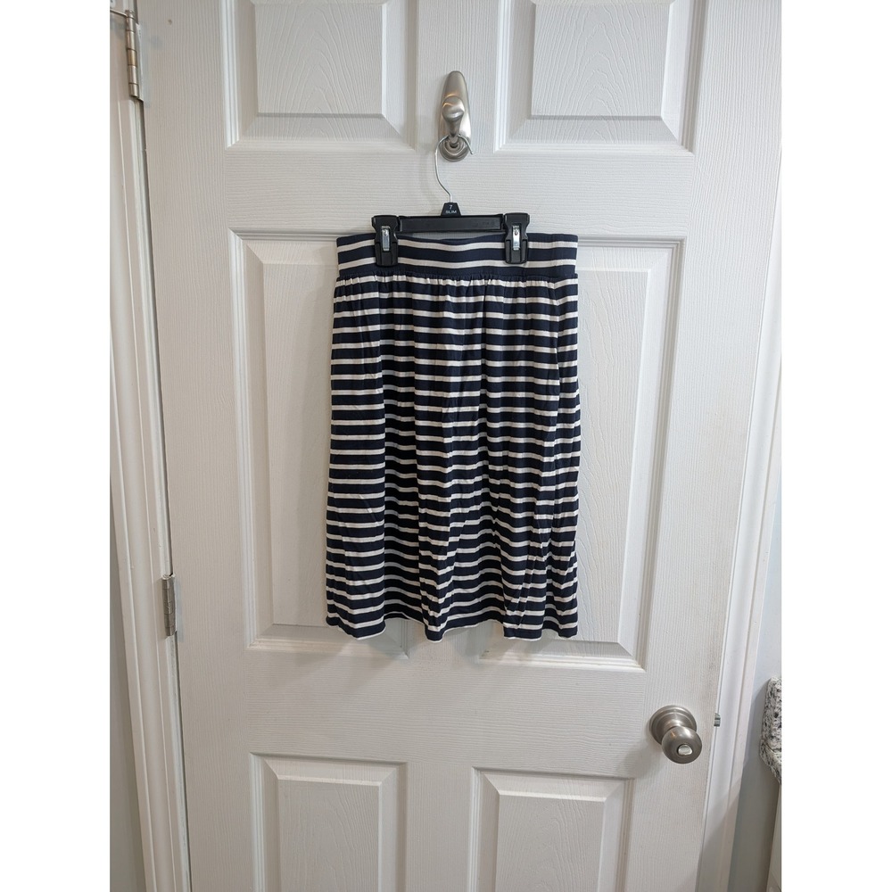 Boden Navy Blue White Striped Jersey A-Line Skirt Viscose - Size 6